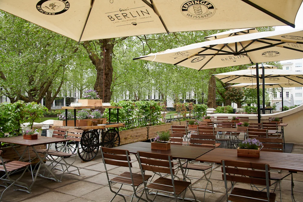 Garden terrace at Stein’s Berlin in Kensington, London